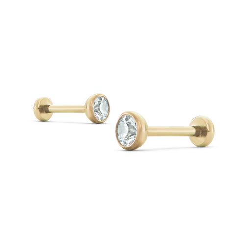 Dana gold and jewelry Cosmic Nap Studs gold titanium flat back earrings with CZ stone